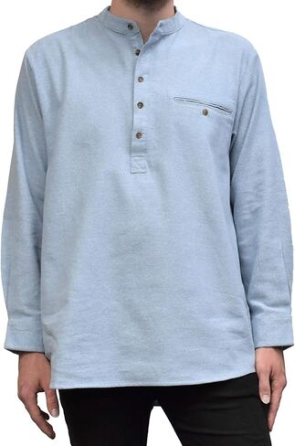 Lee Valley - Genuine Irish Cotton Flannel Grandfather Shirt - Men's (X-Large, LV11 Plain Blue) in Saudi Arabia