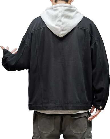 DAVID.ANN Men's Denim Jacket Ripped Long Sleeve Jean Jacket Coat in Saudi Arabia
