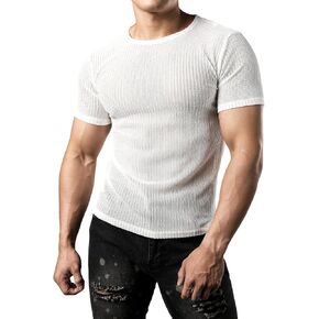 JOGAL Men's Mesh See Through Fitted Short Sleeve Muscle Top