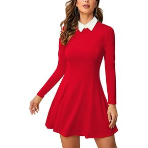 PHIXWORLD Womens Long Sleeves Peter Pan Collar Aline Fit and Flare Wednesday Addam Dress