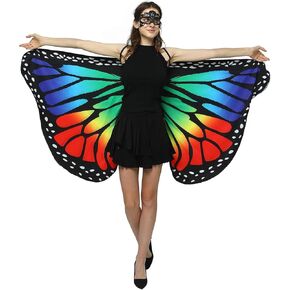 GRAJTCIN Womens Butterfly Wings Shawl Adult Halloween Costume Double Sided Black Bird Fairy Cape with Mask (Two-Sided Black)