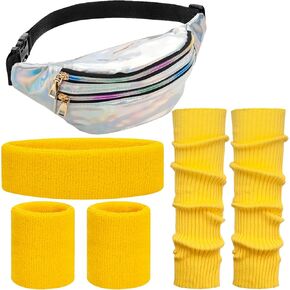 ONUPGO Leg Warmers for Women 80s Costumes Accessories Holographic Fanny Pack Knit Neon Leg Warmers Headband Wristbands in Kuwait