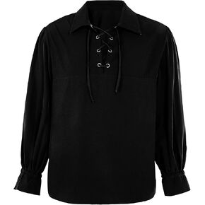 Karlywindow Men's Medieval Pirate Shirts Lace Up Stand Collar Wide Cuff Halloween Costume Shirt Tops in Kuwait