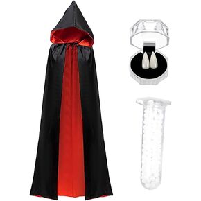 Adult Vampire Double-Sided Hooded Cloak Halloween Costume, and Vampire Dentures as Gift (63 in) in Saudi Arabia