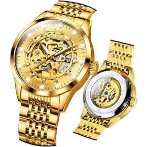 OLEVS Watches for Men Automatic Skeleton Watch Mechanical Gold Wrist Watches Business Luxury Diamond Stainess Steel Waterproof Luminous in Kuwait