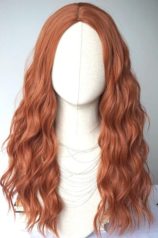 Red Hair Wig Long Curly Costume Wigs Synthetic Red copper Wavy curly Wig 28inces For women Halloween Costume (Copper Red) in Kuwait