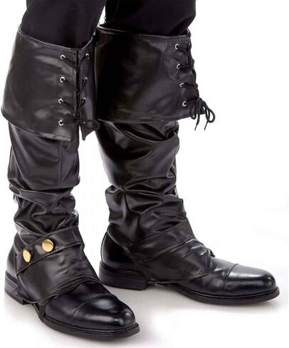 Kangaroo Pirates Boot Covers Men, Women, and Teens - Faux Leather Boot Tops for Boot Cover Costume Adult - Puss in Boots, Prince Eric and Gaston Costume Accessory for Halloween, Cosplays - Black in Saudi Arabia