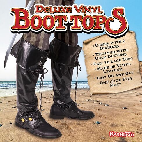 Kangaroo Pirates Boot Covers Men, Women, and Teens - Faux Leather Boot Tops for Boot Cover Costume Adult - Puss in Boots, Prince Eric and Gaston Costume Accessory for Halloween, Cosplays - Black in Saudi Arabia
