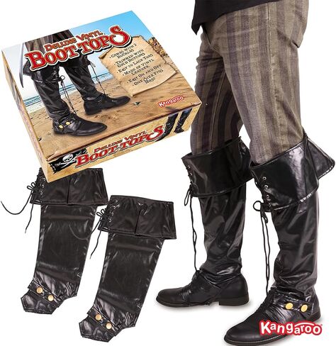 Kangaroo Pirates Boot Covers Men, Women, and Teens - Faux Leather Boot Tops for Boot Cover Costume Adult - Puss in Boots, Prince Eric and Gaston Costume Accessory for Halloween, Cosplays - Black in Saudi Arabia