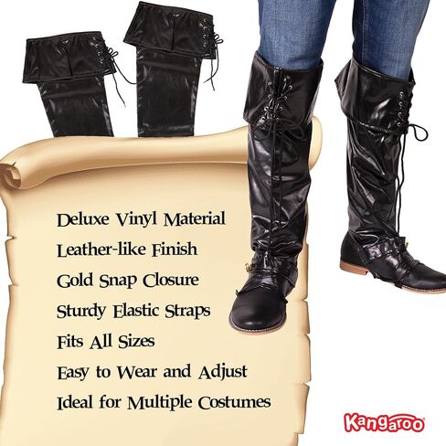 Kangaroo Pirates Boot Covers Men, Women, and Teens - Faux Leather Boot Tops for Boot Cover Costume Adult - Puss in Boots, Prince Eric and Gaston Costume Accessory for Halloween, Cosplays - Black in Saudi Arabia