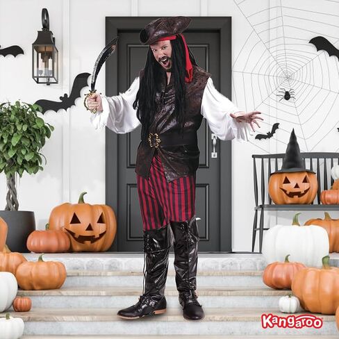 Kangaroo Pirates Boot Covers Men, Women, and Teens - Faux Leather Boot Tops for Boot Cover Costume Adult - Puss in Boots, Prince Eric and Gaston Costume Accessory for Halloween, Cosplays - Black in Saudi Arabia