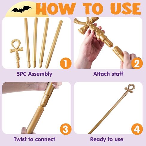 Spooktacular Creations Halloween Egyptian Staff, Egyptian Walking Cane, Vintage Prop Stick Accessories for Halloween Party Pretend Play Costume, Halloween Dress Up in Kuwait