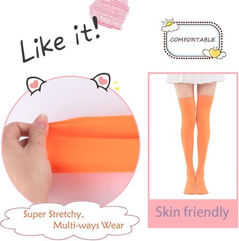 جوارب طويلة فوق الركبة للنساء، جوارب طويلة سادة عالية الفخذ، جوارب غير شفافة للحفلات التنكرية, One Size in Kuwait