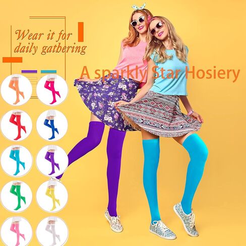جوارب طويلة فوق الركبة للنساء، جوارب طويلة سادة عالية الفخذ، جوارب غير شفافة للحفلات التنكرية, One Size in Kuwait