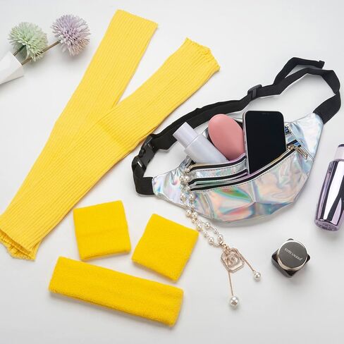 ONUPGO Leg Warmers for Women 80s Costumes Accessories Holographic Fanny Pack Knit Neon Leg Warmers Headband Wristbands in Kuwait