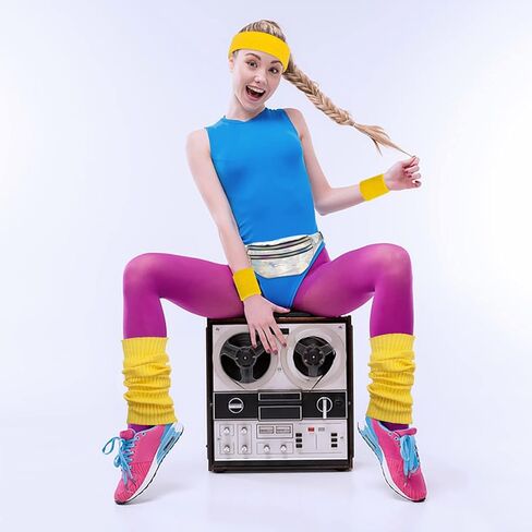 ONUPGO Leg Warmers for Women 80s Costumes Accessories Holographic Fanny Pack Knit Neon Leg Warmers Headband Wristbands in Kuwait