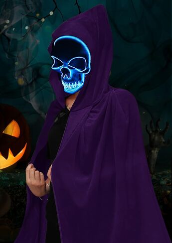 Double Couple Halloween Costumes for Adults with Scary Light up Mask Cosplay Cape Costumes Cloak with Hood for Women Men in Kuwait