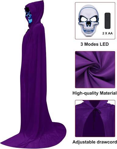 Double Couple Halloween Costumes for Adults with Scary Light up Mask Cosplay Cape Costumes Cloak with Hood for Women Men in Kuwait