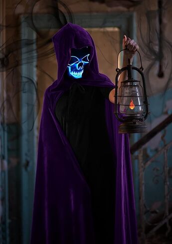 Double Couple Halloween Costumes for Adults with Scary Light up Mask Cosplay Cape Costumes Cloak with Hood for Women Men in Kuwait