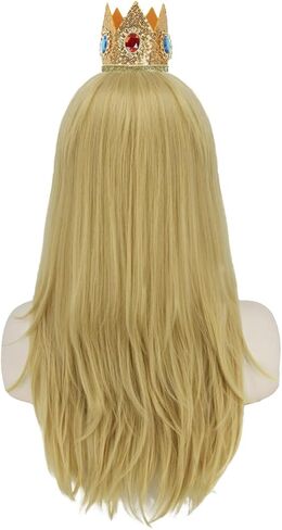 ميرسي بنات الأميرة الخوخ شعر مستعار أشقر للشعر المستعار للأميرة الخوخ زي الفتيات مع تاج قلادة أقراط عصا خرافية للحفلات التنكرية S101 in Kuwait