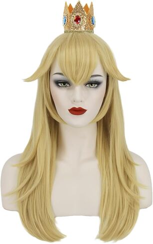 ميرسي بنات الأميرة الخوخ شعر مستعار أشقر للشعر المستعار للأميرة الخوخ زي الفتيات مع تاج قلادة أقراط عصا خرافية للحفلات التنكرية S101 in Kuwait