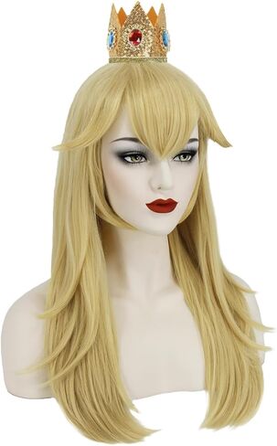 ميرسي بنات الأميرة الخوخ شعر مستعار أشقر للشعر المستعار للأميرة الخوخ زي الفتيات مع تاج قلادة أقراط عصا خرافية للحفلات التنكرية S101 in Kuwait