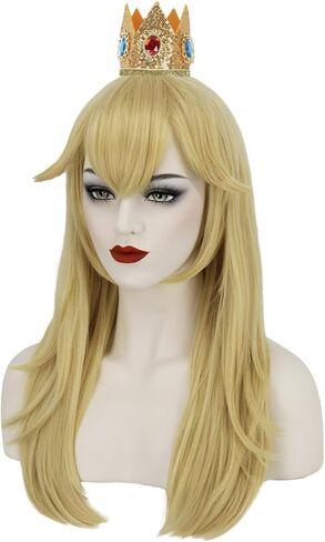ميرسي بنات الأميرة الخوخ شعر مستعار أشقر للشعر المستعار للأميرة الخوخ زي الفتيات مع تاج قلادة أقراط عصا خرافية للحفلات التنكرية S101 in Kuwait