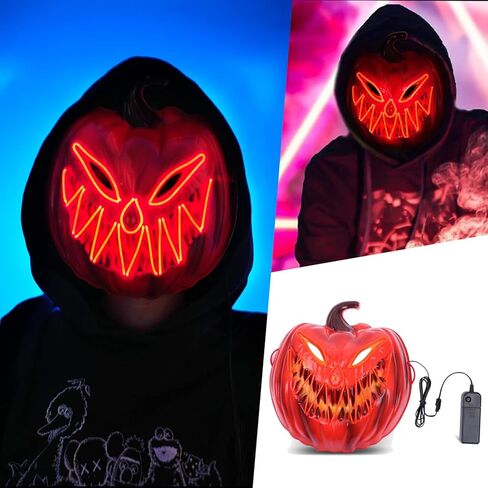 قناع اليقطين، قناع الهالوين المخيف مع النيون مناسب للأطفال البالغين، قناع مضيء للحفلات التنكرية للمهرجانات in Kuwait