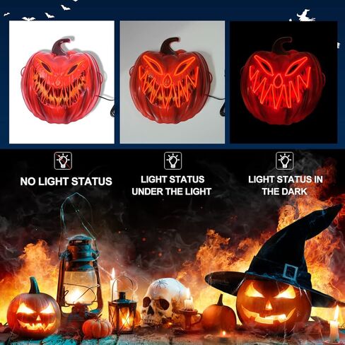 قناع اليقطين، قناع الهالوين المخيف مع النيون مناسب للأطفال البالغين، قناع مضيء للحفلات التنكرية للمهرجانات in Kuwait