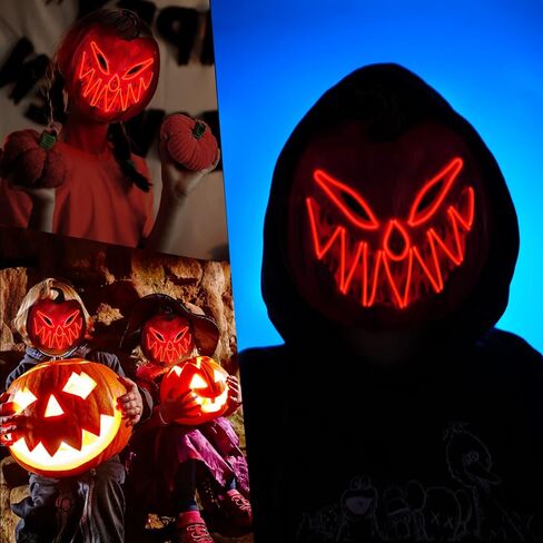 قناع اليقطين، قناع الهالوين المخيف مع النيون مناسب للأطفال البالغين، قناع مضيء للحفلات التنكرية للمهرجانات in Kuwait