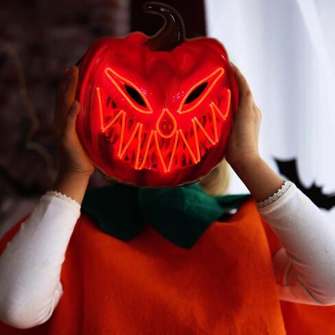 قناع اليقطين، قناع الهالوين المخيف مع النيون مناسب للأطفال البالغين، قناع مضيء للحفلات التنكرية للمهرجانات in Kuwait