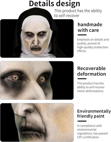 ألعاب cheallthion قناع راهبة الهالوين المخيف من اللاتكس للهالوين قناع راهبة كامل الرأس كوسبلاي دعائم حفلات الهالوين in Kuwait