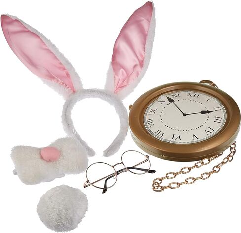 Hauntlook Alice in Wonderland Costume - White Rabbit Accessories - Bunny Ears, Bunny Nose, Bunny Tail, Pocket Watch, Glasses - Photo Booth Props Adult Women - Alice and Wonderland Party Decorations in Saudi Arabia