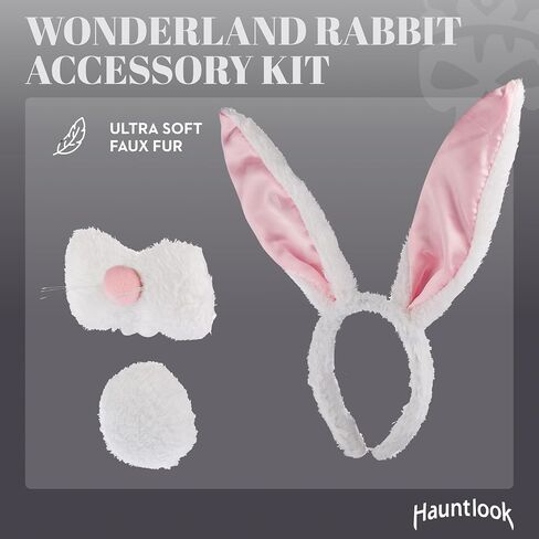 Hauntlook Alice in Wonderland Costume - White Rabbit Accessories - Bunny Ears, Bunny Nose, Bunny Tail, Pocket Watch, Glasses - Photo Booth Props Adult Women - Alice and Wonderland Party Decorations in Saudi Arabia