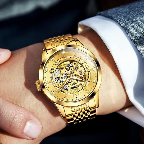 OLEVS Watches for Men Automatic Skeleton Watch Mechanical Gold Wrist Watches Business Luxury Diamond Stainess Steel Waterproof Luminous in Kuwait