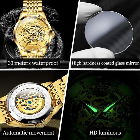 OLEVS Watches for Men Automatic Skeleton Watch Mechanical Gold Wrist Watches Business Luxury Diamond Stainess Steel Waterproof Luminous in Kuwait