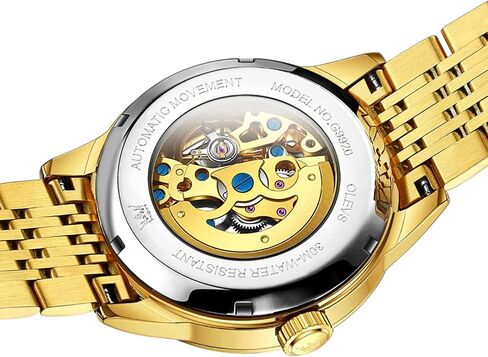 OLEVS Watches for Men Automatic Skeleton Watch Mechanical Gold Wrist Watches Business Luxury Diamond Stainess Steel Waterproof Luminous in Kuwait