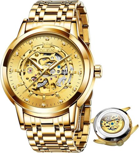 OLEVS Watches for Men Automatic Skeleton Watch Mechanical Gold Wrist Watches Business Luxury Diamond Stainess Steel Waterproof Luminous in Kuwait