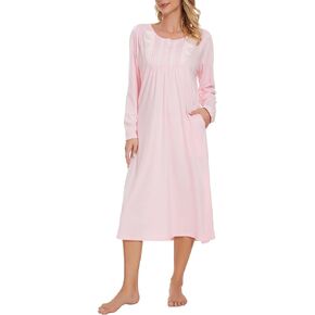 قمصان نوم YOZLY بأكمام طويلة للنساء من القطن وملابس نوم من الدانتيل مع جيوب مقاس S-XXL in Kuwait