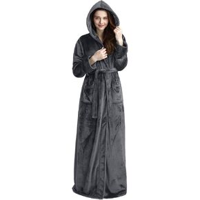 iCREAT Womens Long Hooded Bathrobe Fleece Full Length Bathrobe with Hood Winter Sleepwear in Saudi Arabia