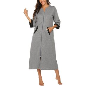 Ekouaer Women Zipper Robe 3/4 Sleeves Loungewear Dress Full Length Sleepwear Pockets Housecoat Nightgown Long Bathrobe in Saudi Arabia