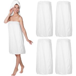 4 Pcs Towel Wrap for Women Waffle Spa Robe with Adjustable Closure Elastic Top Lightweight Wraps for Bath Shower (White,Medium)