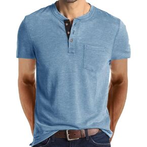 Mens Casual Short Sleeve Henley Shirts Fashion Button T Shirts with Pocket