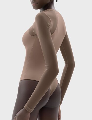 PUMIEY Mesh Long Sleeve Bodysuit for Women Crew Neck Body Suits Sexy Sheer Tops Smoke Cloud Pro Collection in Saudi Arabia