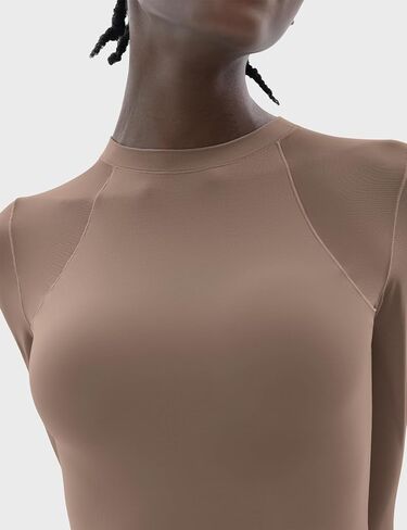 PUMIEY Mesh Long Sleeve Bodysuit for Women Crew Neck Body Suits Sexy Sheer Tops Smoke Cloud Pro Collection in Saudi Arabia
