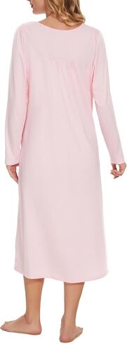 YOZLY Long Sleeve Nightgowns for Women Cotton Night Gwons Lace Sleepwear with Pockets S-XXL in Saudi Arabia