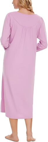 YOZLY Long Sleeve Nightgowns for Women Cotton Night Gwons Lace Sleepwear with Pockets S-XXL in Saudi Arabia