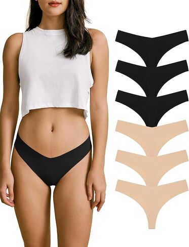 SHARICCA Women No Show Seamless Underwear Thong Invisible Soft Panties Multi Pack in Kuwait