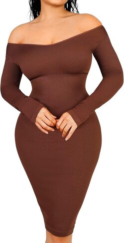 FeelinGirl Bodycon Dress for Women 2023 Long Sleeve Sweater Shaper Dress Fall Shapewear Wedding Guest Midi Dress Built-in Bra in Kuwait