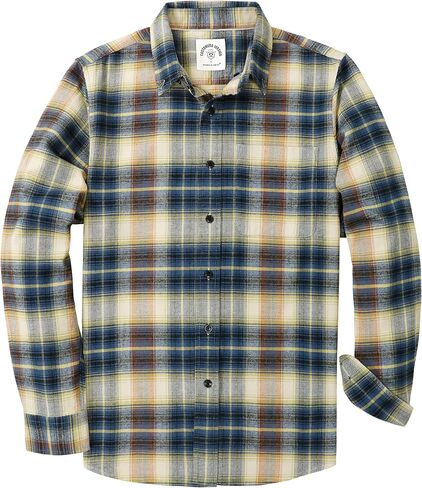 Dubinik® Mens Flannel Shirt Long Sleeve Plaid Flannel Shirt for Men Soft 100% Cotton Casual Button Down Shirts Regular Fit in Saudi Arabia
